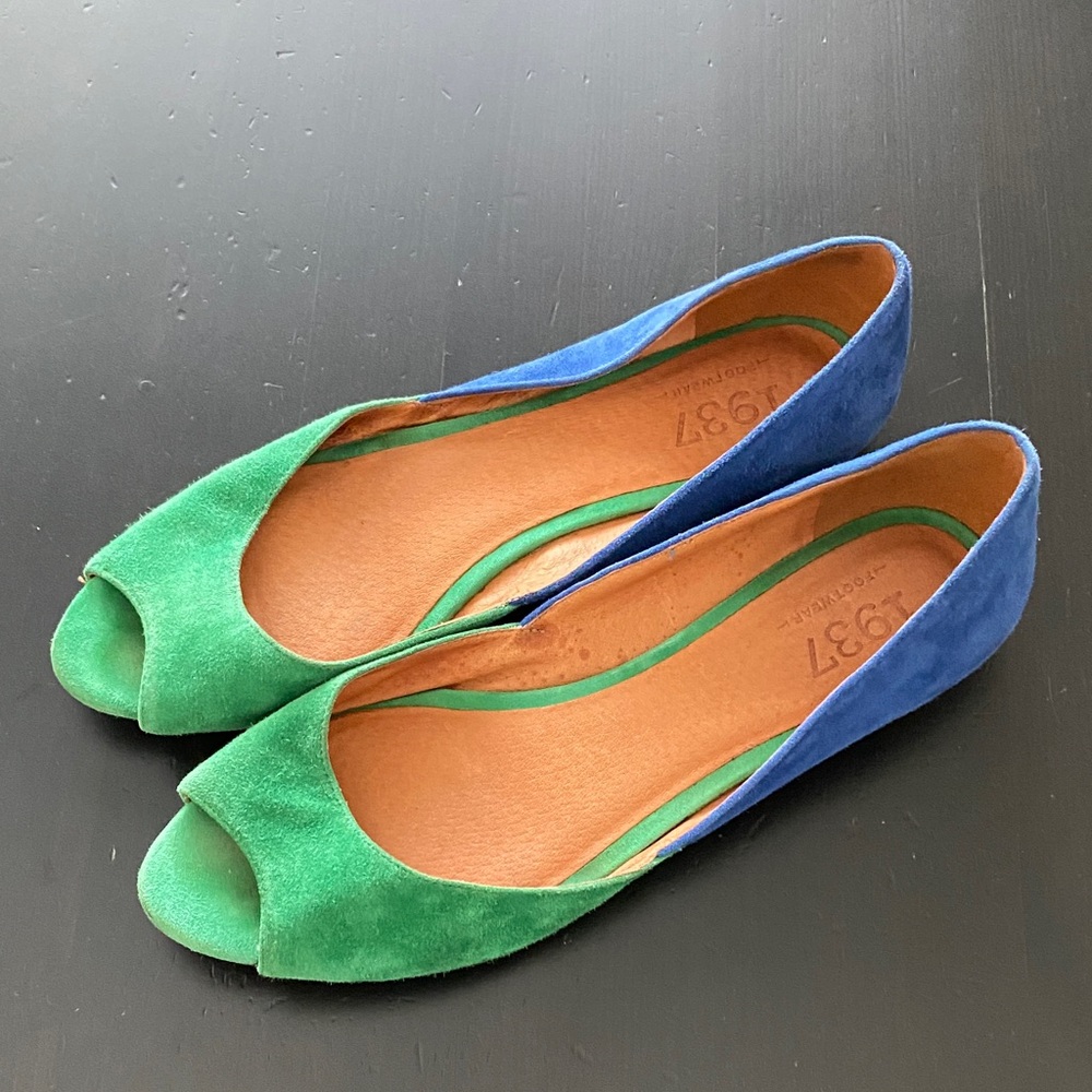 Green and Blue Peep Toe Flats